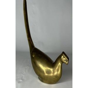 Mid Century Brass Pheasant Bird figure/ paper weight Long Tail Up 7.5"x 6.5"